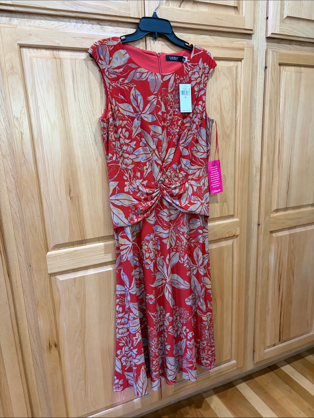 Ralph Lauren Red Floral Twist-Front Midi Dress